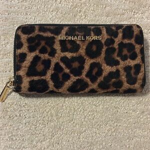 Michael Kors Brown Leopard Print calf hair wallet